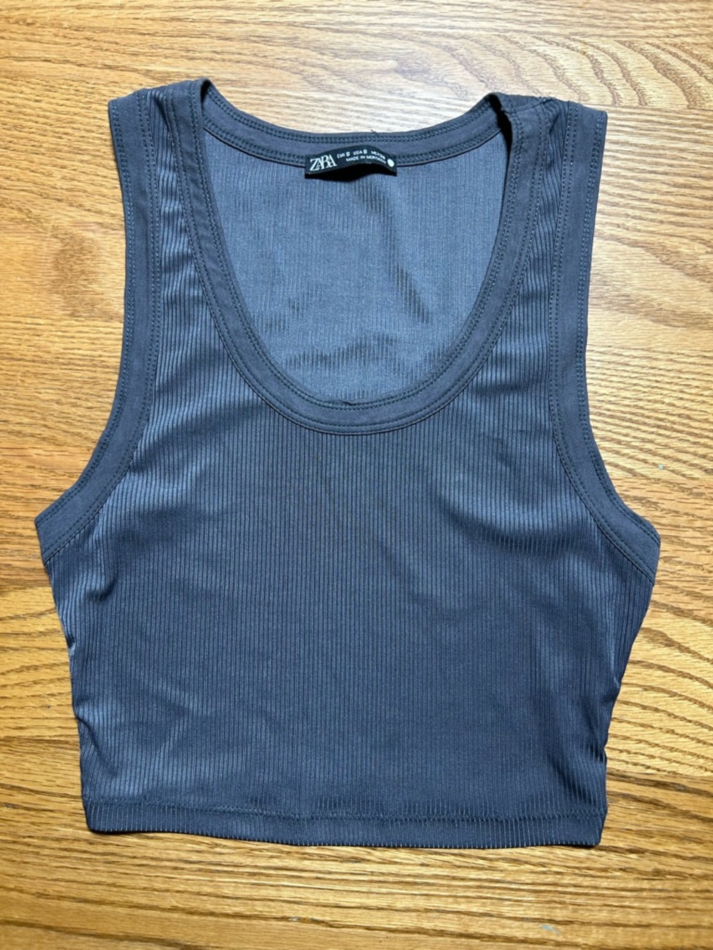 Zara Women's Charcoal Ribbed Crop Tank Top Size Small